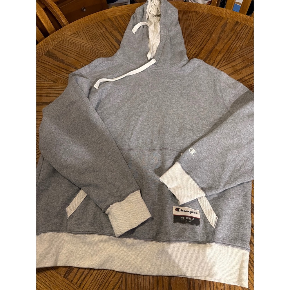 Champion Originals Mens Heather Grey Two Tone Pullover Hoodie Sweatshirt Large
